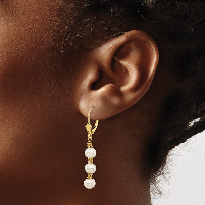 14K Yellow Gold 5-6mm White Semi-Round Freshwater Pearl Earrings
