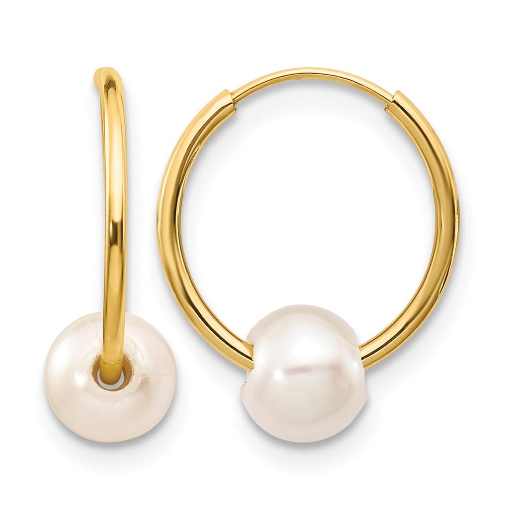 14K Yellow Gold 5-6mm White Semi-round Freshwater Pearl Earrings