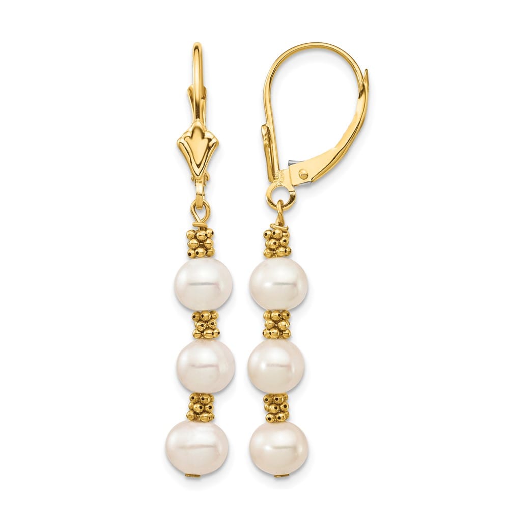 14K Yellow Gold 5-6mm White Semi-Round Freshwater Pearl Earrings