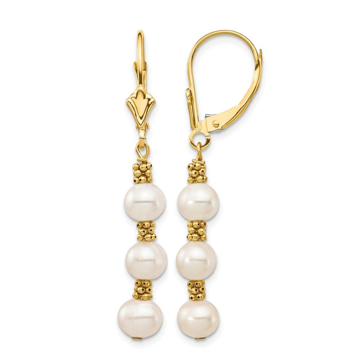 14K Yellow Gold 5-6mm White Semi-Round Freshwater Pearl Earrings