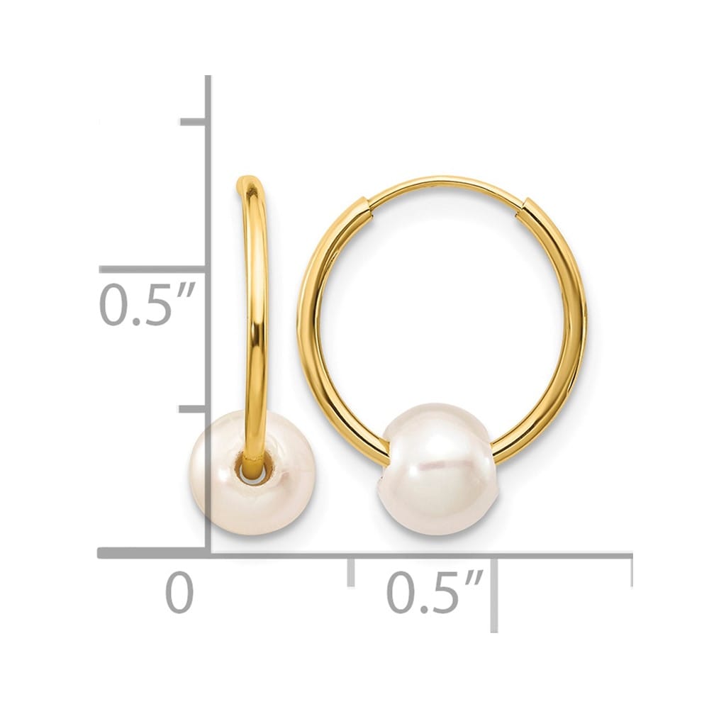 14K Yellow Gold 5-6mm White Semi-round Freshwater Pearl Earrings