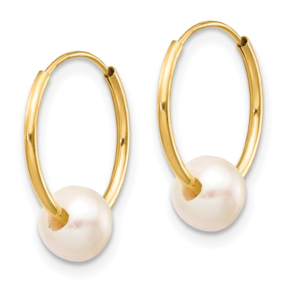 14K Yellow Gold 5-6mm White Semi-round Freshwater Pearl Earrings