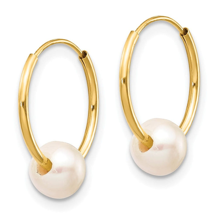 14K Yellow Gold 5-6mm White Semi-round Freshwater Pearl Earrings