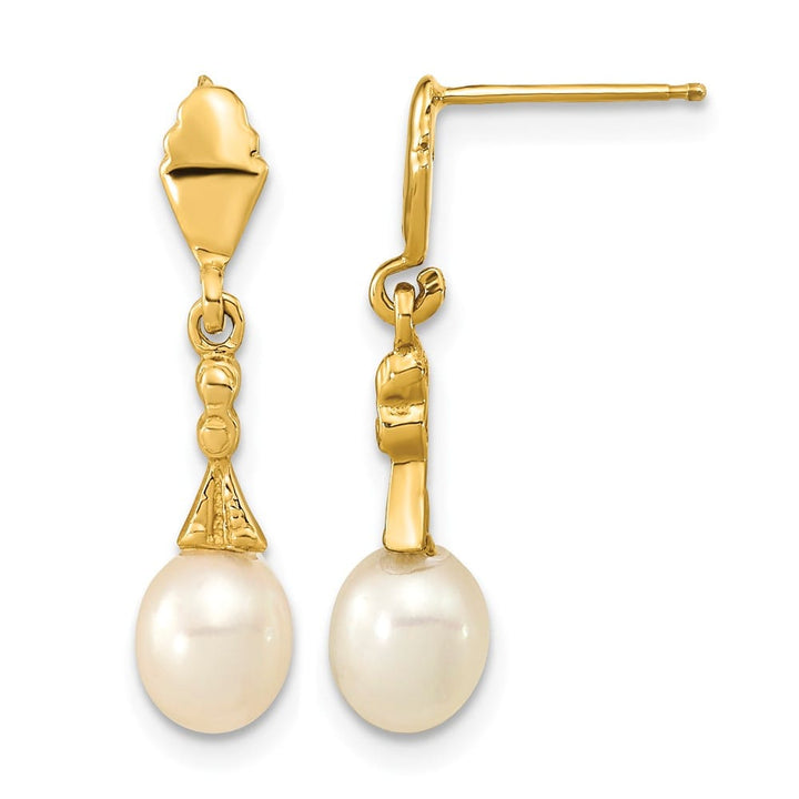 14K Yellow Gold 5-6mm White Teardrop Freshwater Pearl Post Earrings