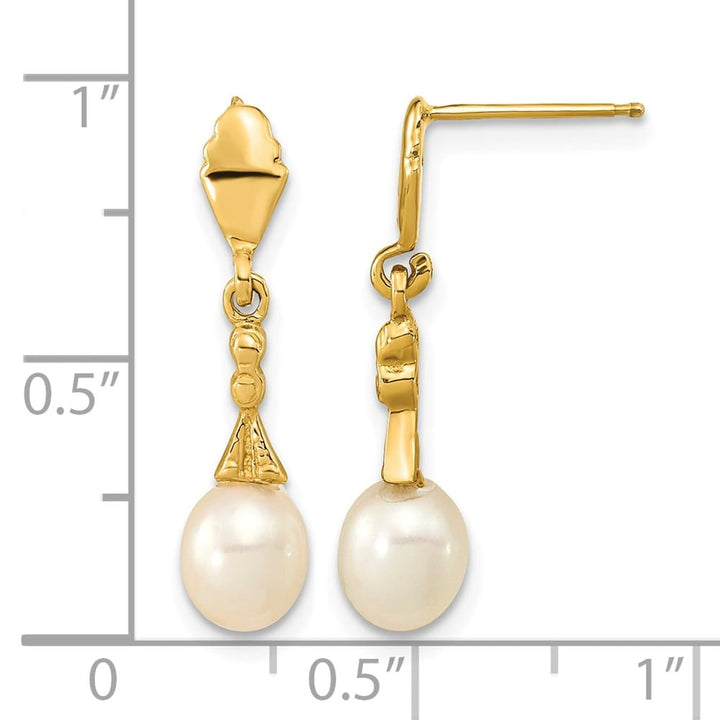 14K Yellow Gold 5-6mm White Teardrop Freshwater Pearl Post Earrings
