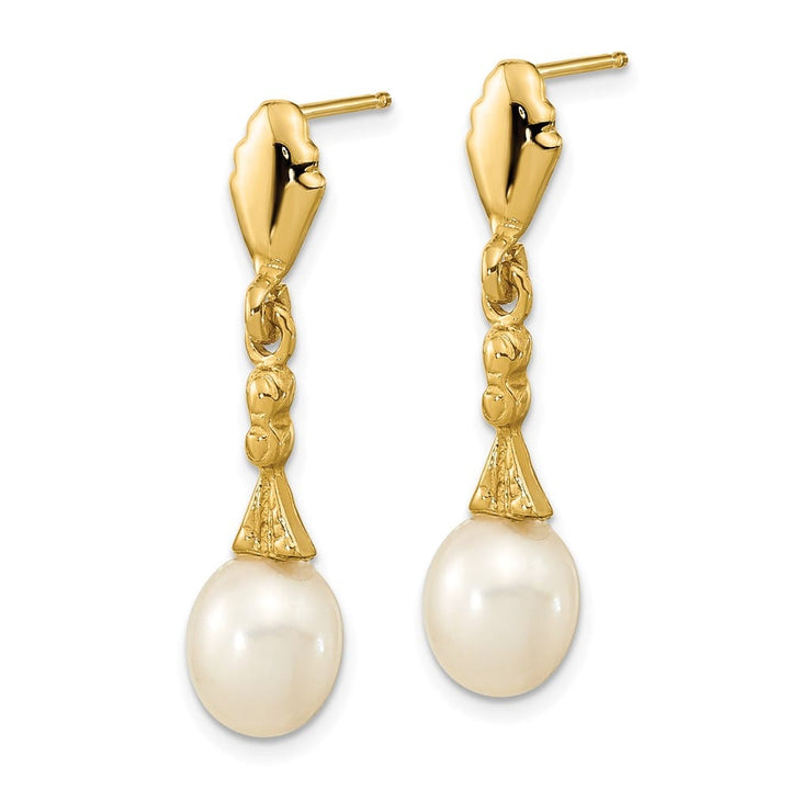 14K Yellow Gold 5-6mm White Teardrop Freshwater Pearl Post Earrings
