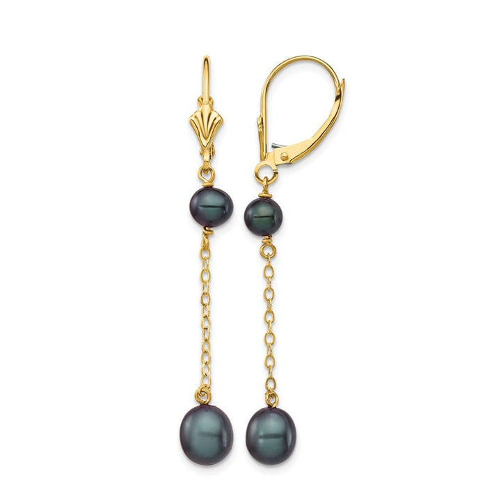 14K Yellow Gold 5-7mm Black Rice and Semi-Round Freshwater Earrings