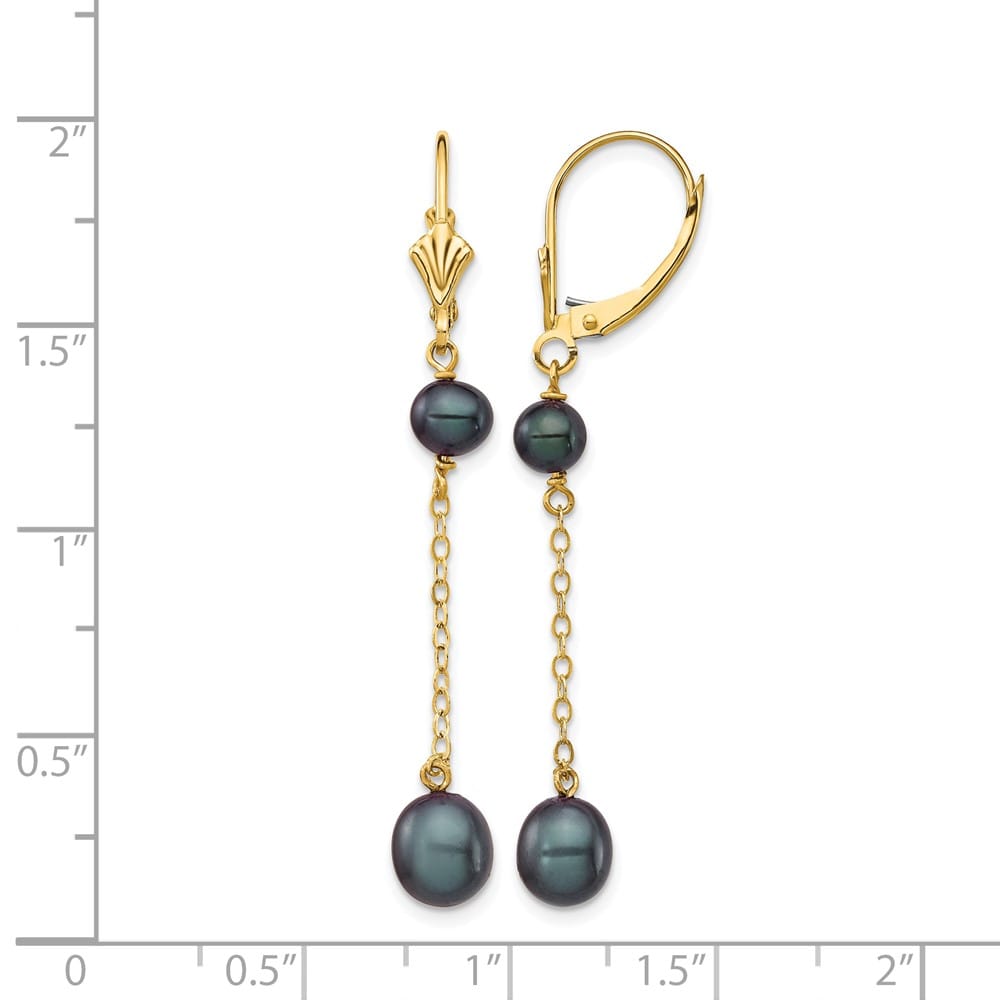 14K Yellow Gold 5-7mm Black Rice and Semi-Round Freshwater Earrings