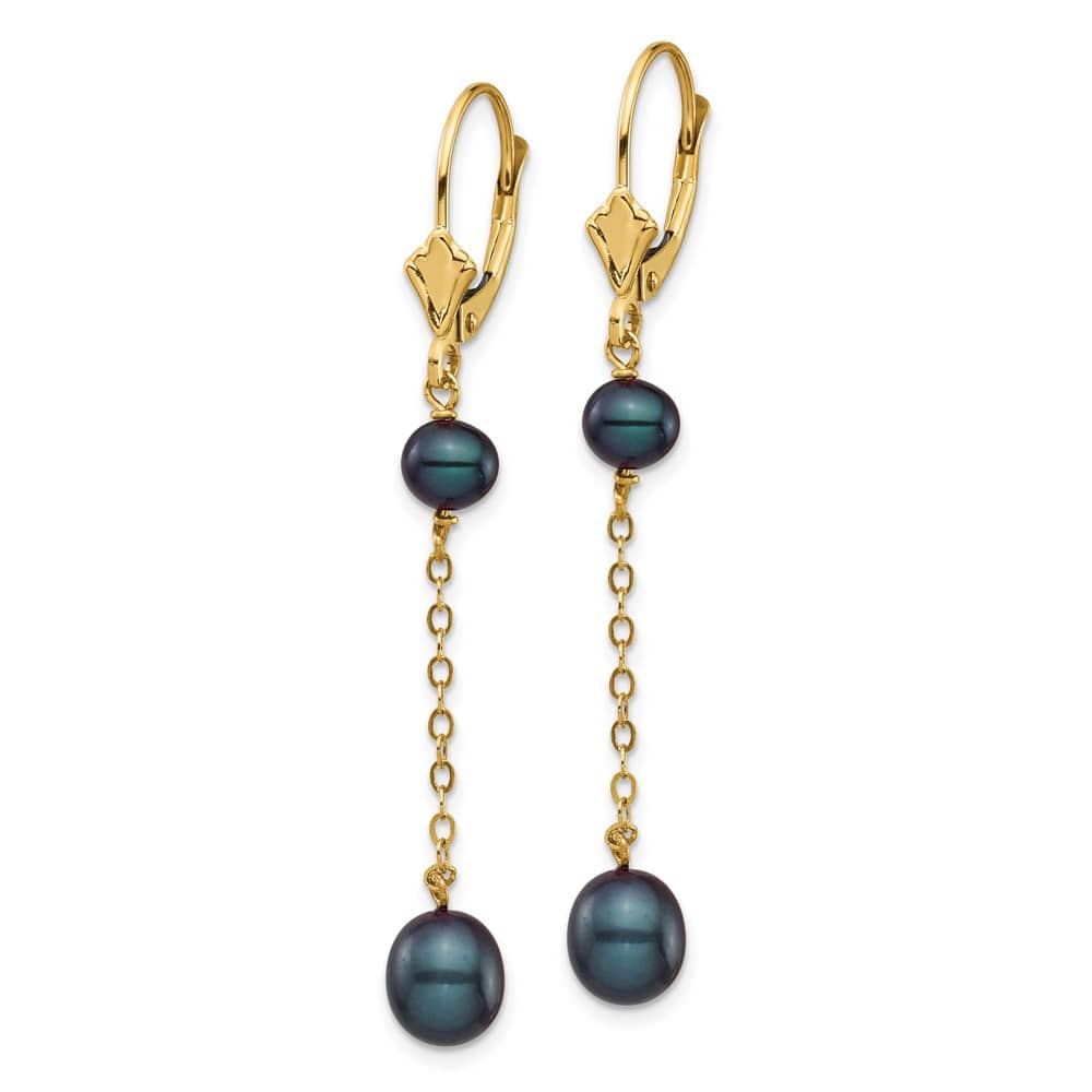 14K Yellow Gold 5-7mm Black Rice and Semi-Round Freshwater Earrings