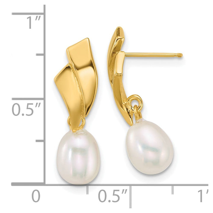 14K Yellow Gold 5-7mm Teardrop White Freshwater Pearl Dangle Earrings