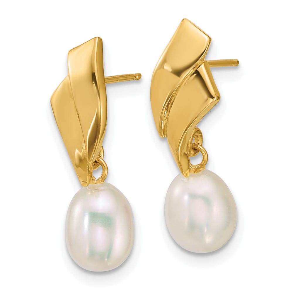 14K Yellow Gold 5-7mm Teardrop White Freshwater Pearl Dangle Earrings