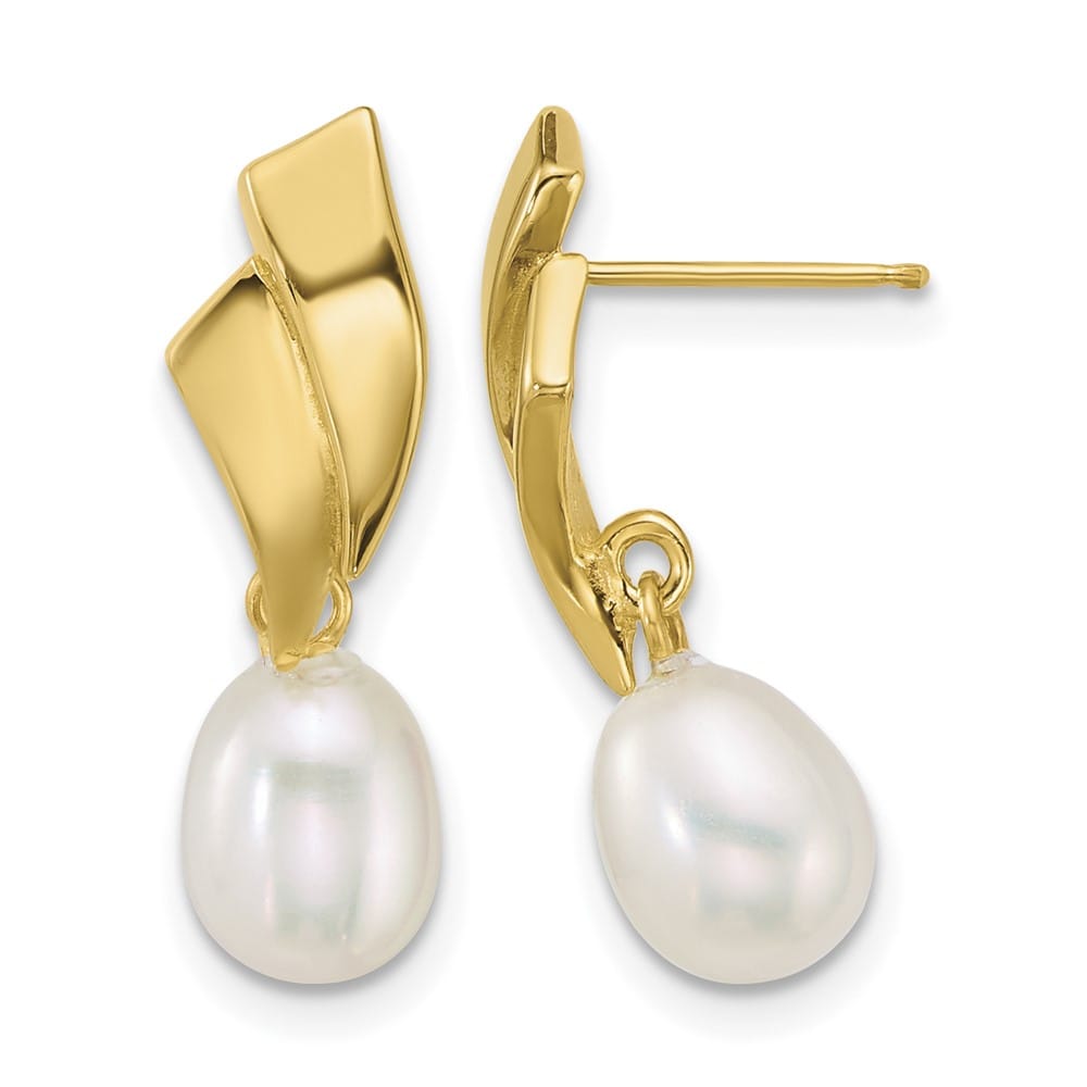14K Yellow Gold 5-7mm Teardrop White Freshwater Pearl Dangle Earrings