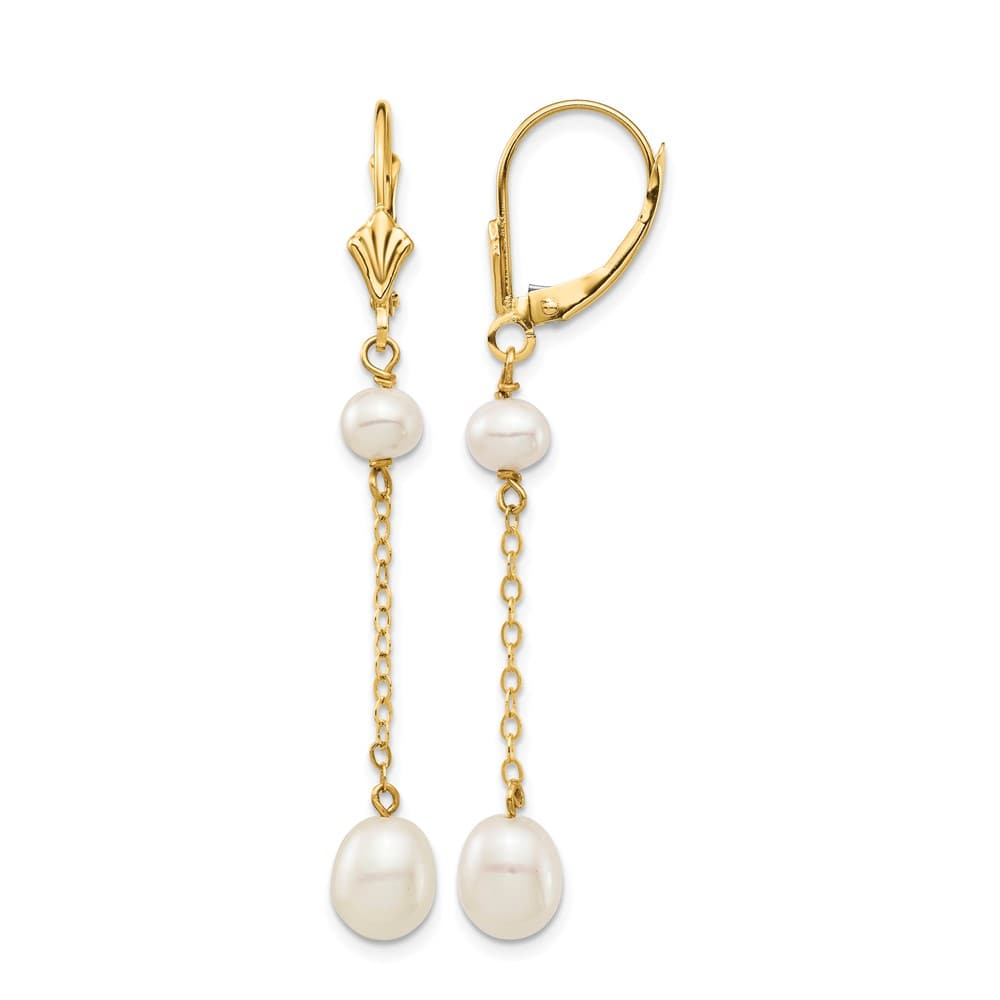 14K Yellow Gold 5-7mm White Rice and Semi-Round Freshwater Earrings