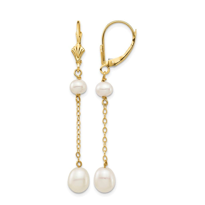 14K Yellow Gold 5-7mm White Rice and Semi-Round Freshwater Earrings