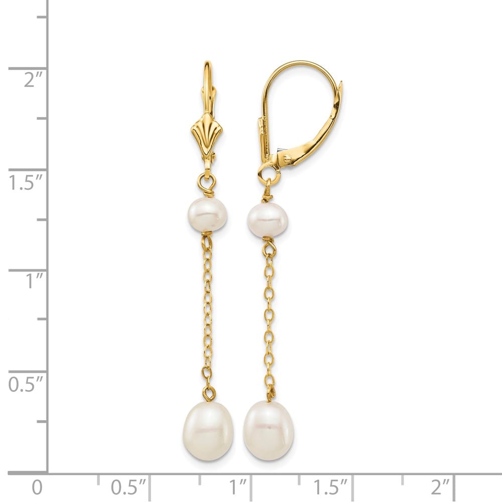 14K Yellow Gold 5-7mm White Rice and Semi-Round Freshwater Earrings