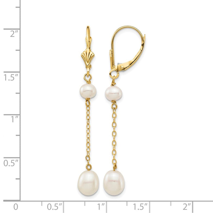 14K Yellow Gold 5-7mm White Rice and Semi-Round Freshwater Earrings