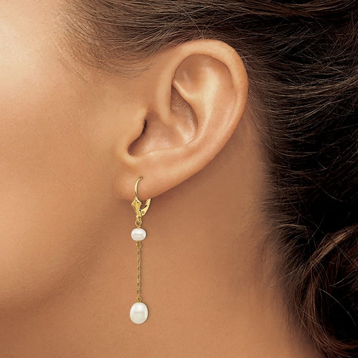 14K Yellow Gold 5-7mm White Rice and Semi-Round Freshwater Earrings