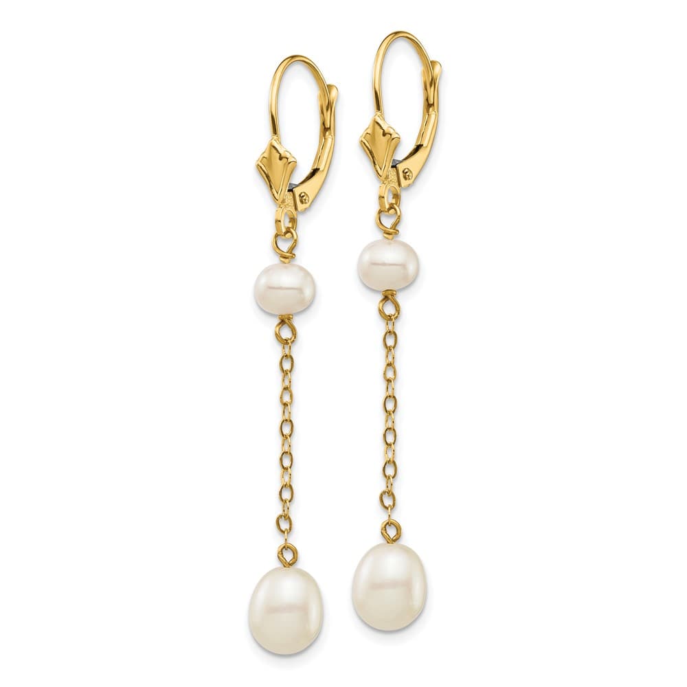 14K Yellow Gold 5-7mm White Rice and Semi-Round Freshwater Earrings