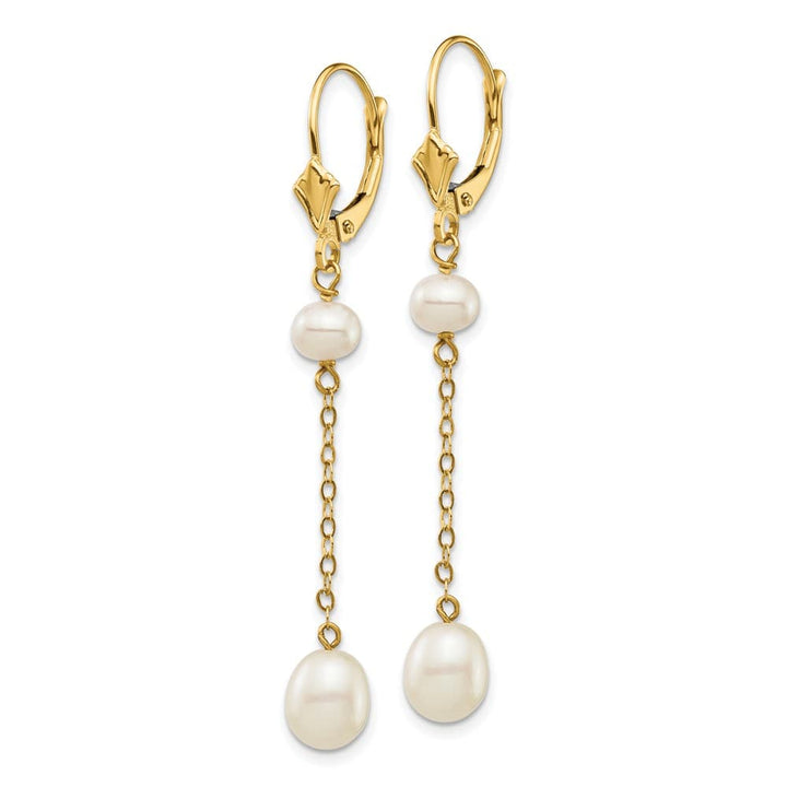 14K Yellow Gold 5-7mm White Rice and Semi-Round Freshwater Earrings