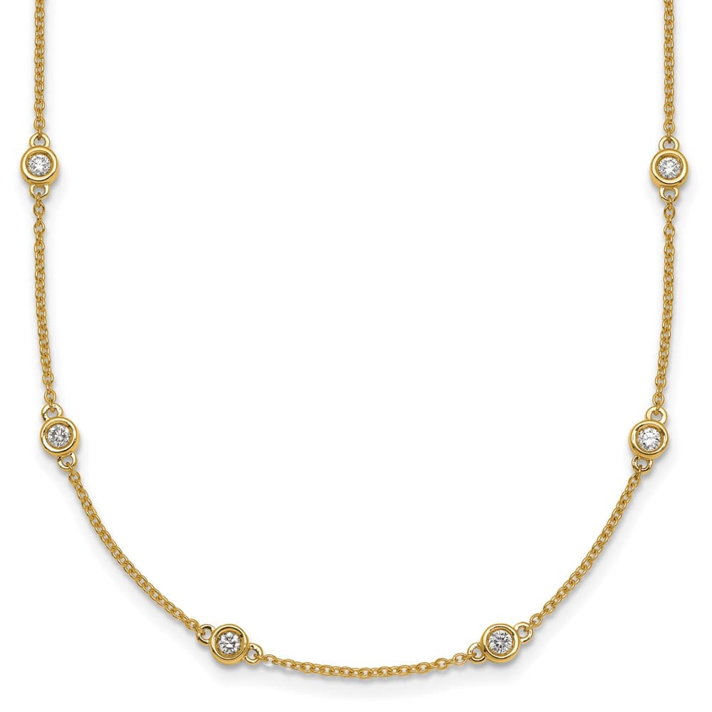 14K Yellow Gold 5/8 carat Diamond Chain 18-Station 18 inch Necklace