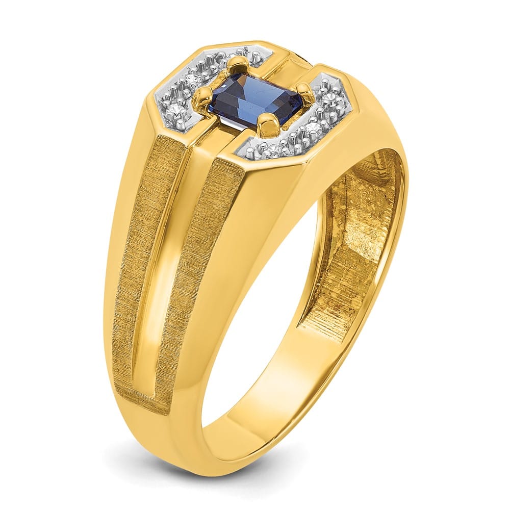 14k Yellow Gold 5.91 g Lab Created Sapphire Diamond Men's Ring