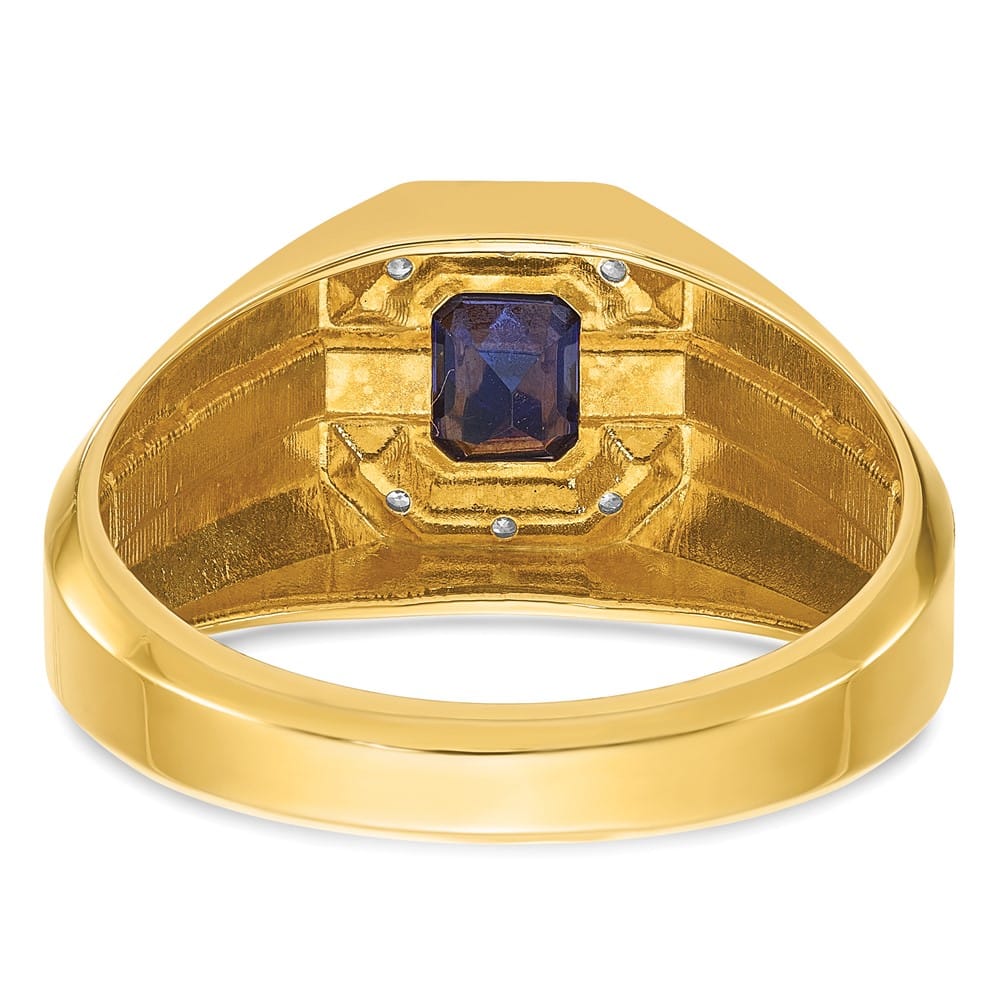 14k Yellow Gold 5.91 g Lab Created Sapphire Diamond Men's Ring