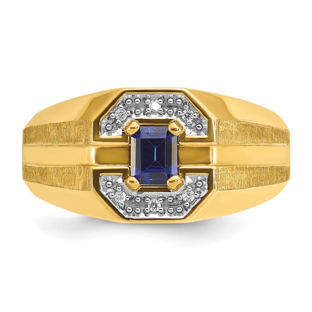 14k Yellow Gold 5.91 g Lab Created Sapphire Diamond Men's Ring