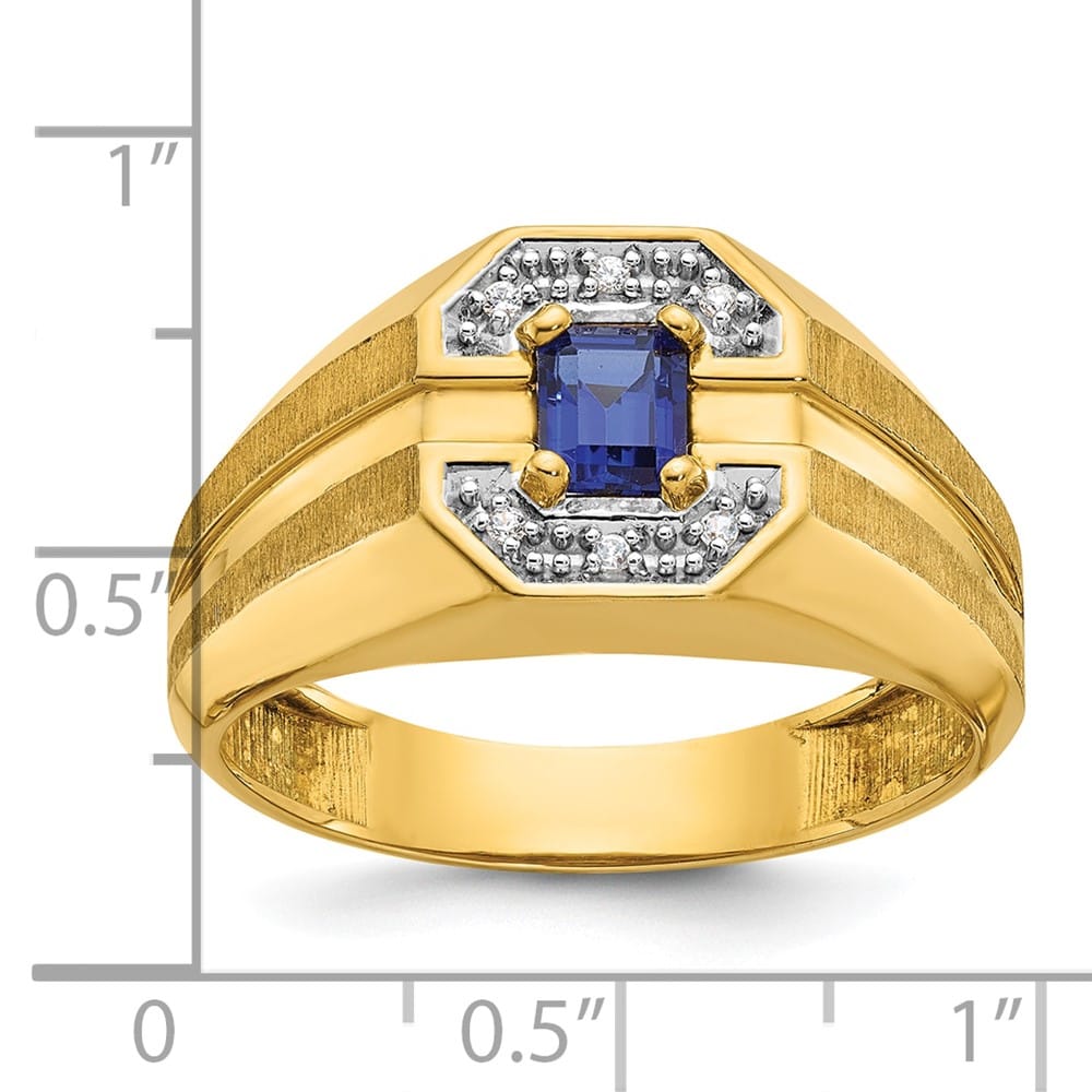 14k Yellow Gold 5.91 g Lab Created Sapphire Diamond Men's Ring