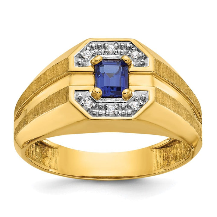 14k Yellow Gold 5.91 g Lab Created Sapphire Diamond Men's Ring
