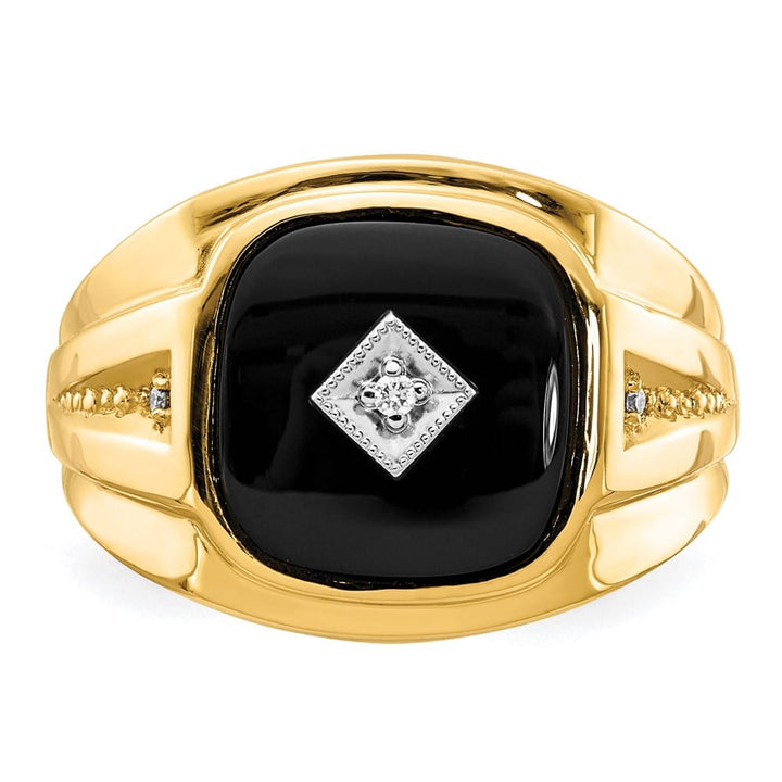 14k Yellow Gold 5.92 g Cushion Onyx and SI2/SI3 Diamond Men's Ring