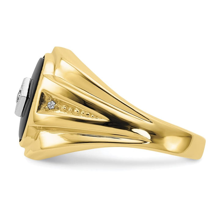 14k Yellow Gold 5.92 g Cushion Onyx and SI2/SI3 Diamond Men's Ring