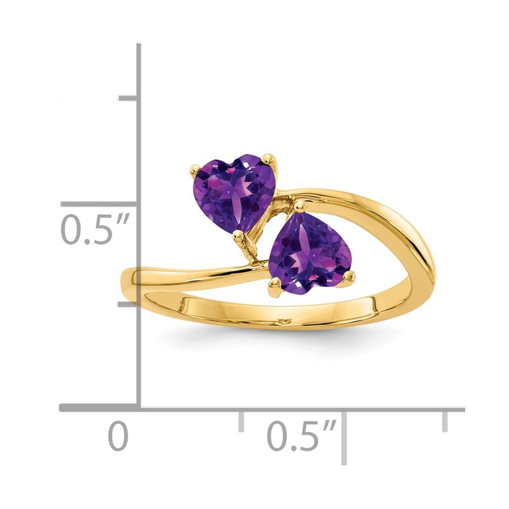 14k Yellow Gold 5 mm Heart Amethyst 2-Stone Ring