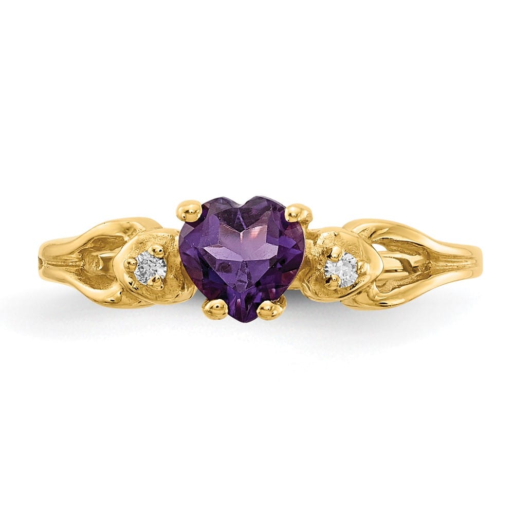 14k Yellow Gold 5 mm Heart Amethyst and Diamond Ring