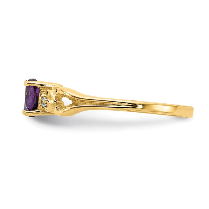 14k Yellow Gold 5 mm Heart Amethyst and Diamond Ring