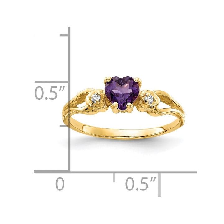 14k Yellow Gold 5 mm Heart Amethyst and Diamond Ring