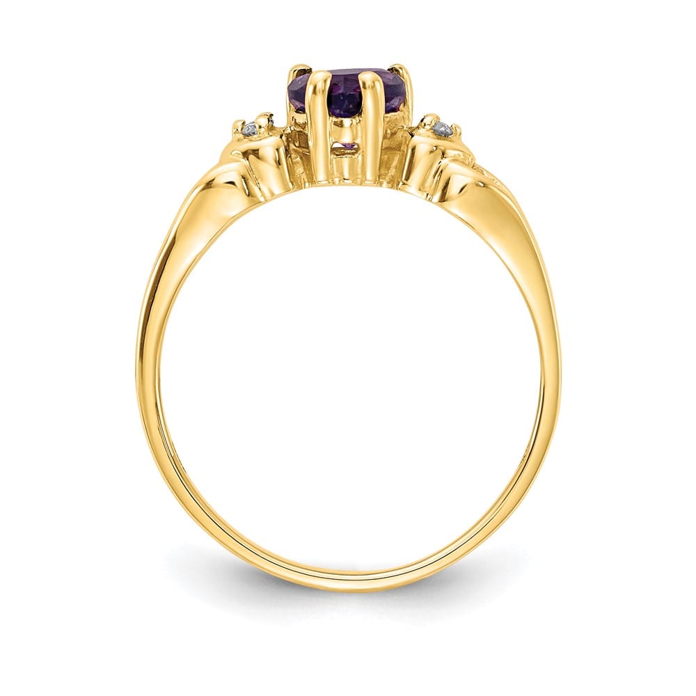 14k Yellow Gold 5 mm Heart Amethyst and Diamond Ring