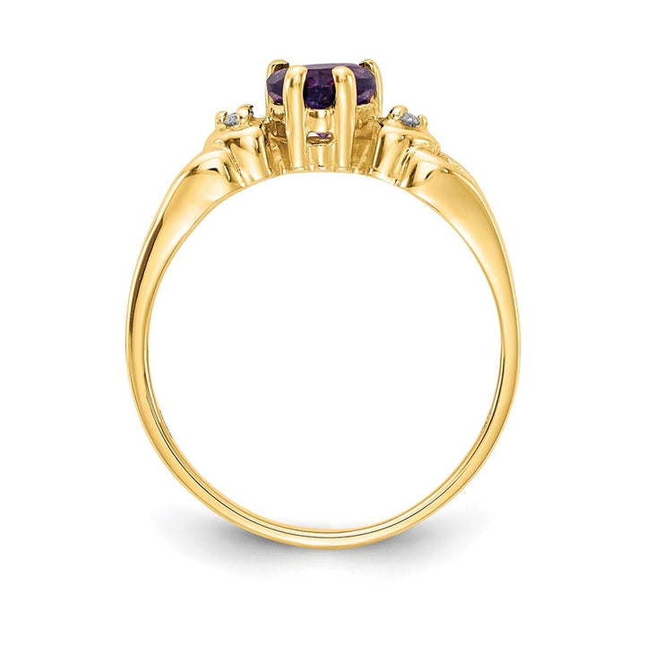 14k Yellow Gold 5 mm Heart Amethyst and Diamond Ring