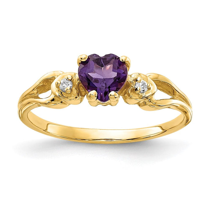 14k Yellow Gold 5 mm Heart Amethyst and Diamond Ring