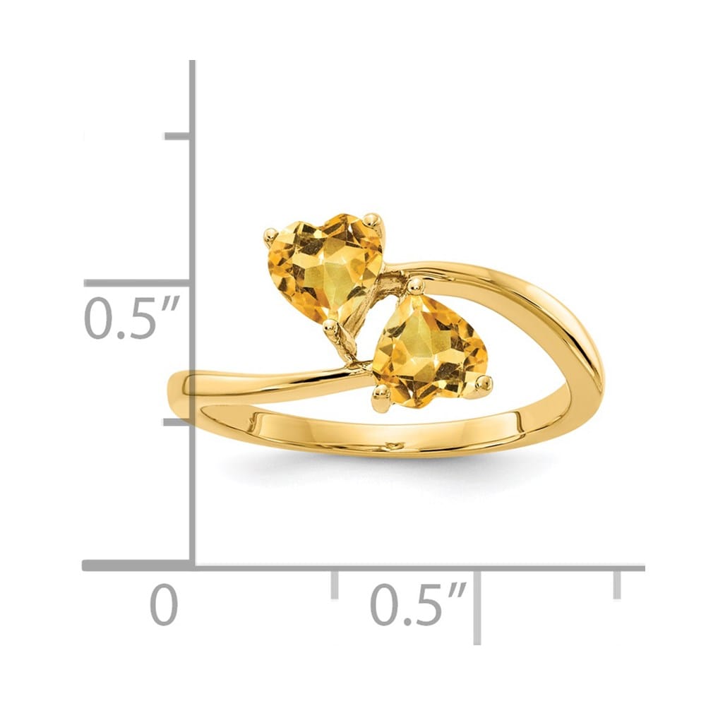 14k Yellow Gold 5 mm Heart Citrine 2-Stone Ring