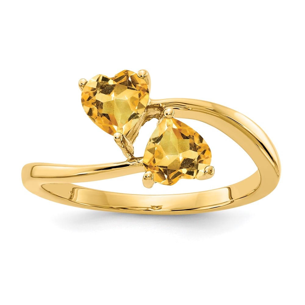 14k Yellow Gold 5 mm Heart Citrine 2-Stone Ring