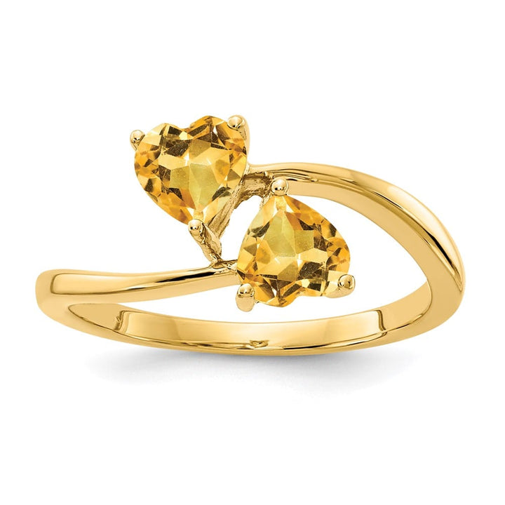 14k Yellow Gold 5 mm Heart Citrine 2-Stone Ring