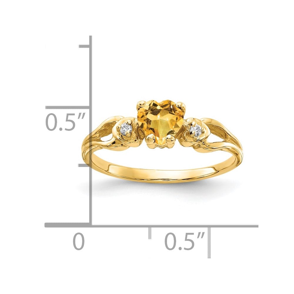 14k Yellow Gold 5 mm Heart Citrine and Diamond Ring