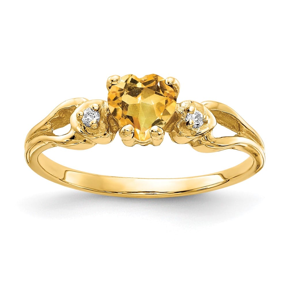 14k Yellow Gold 5 mm Heart Citrine and Diamond Ring