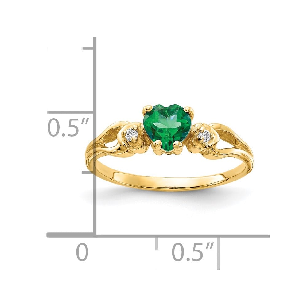 14k Yellow Gold 5 mm Heart Emerald and Diamond Ring