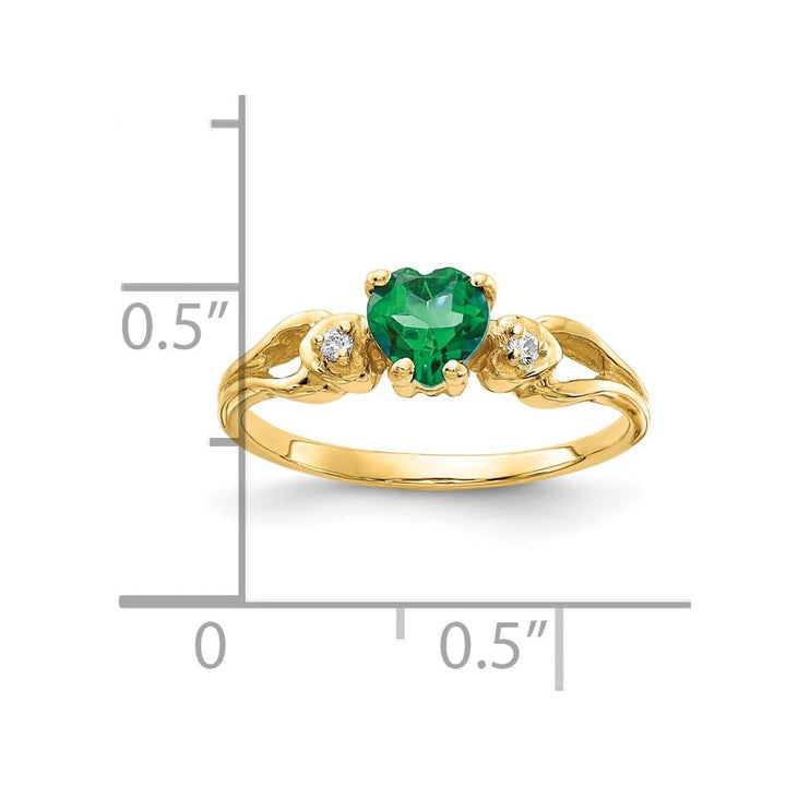 14k Yellow Gold 5 mm Heart Emerald and Diamond Ring