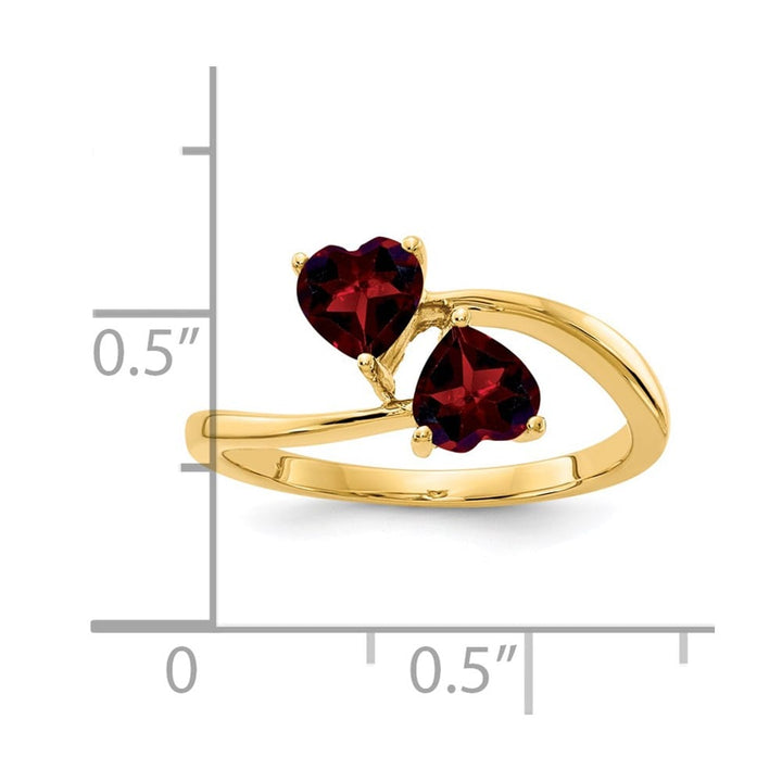14k Yellow Gold 5 mm Heart Garnet 2-Stone Ring