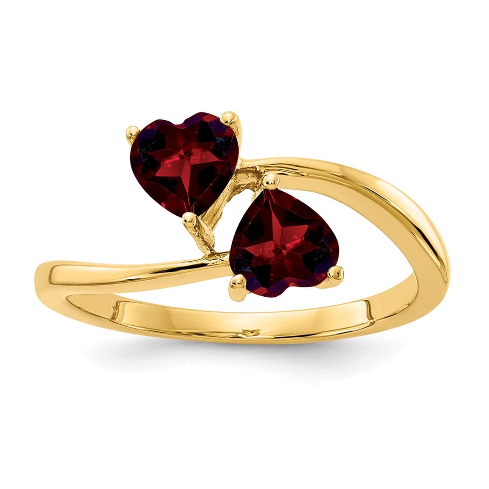 14k Yellow Gold 5 mm Heart Garnet 2-Stone Ring