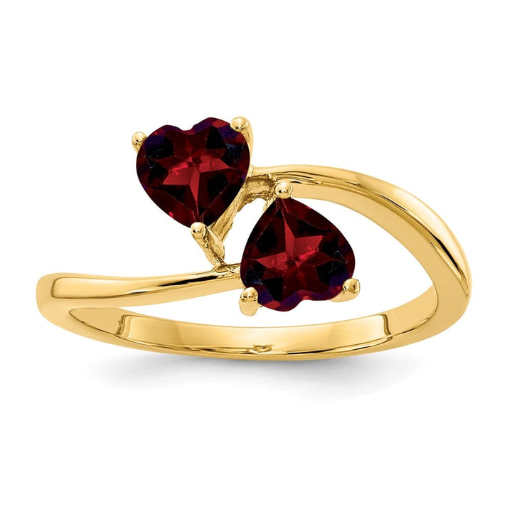 14k Yellow Gold 5 mm Heart Garnet 2-Stone Ring