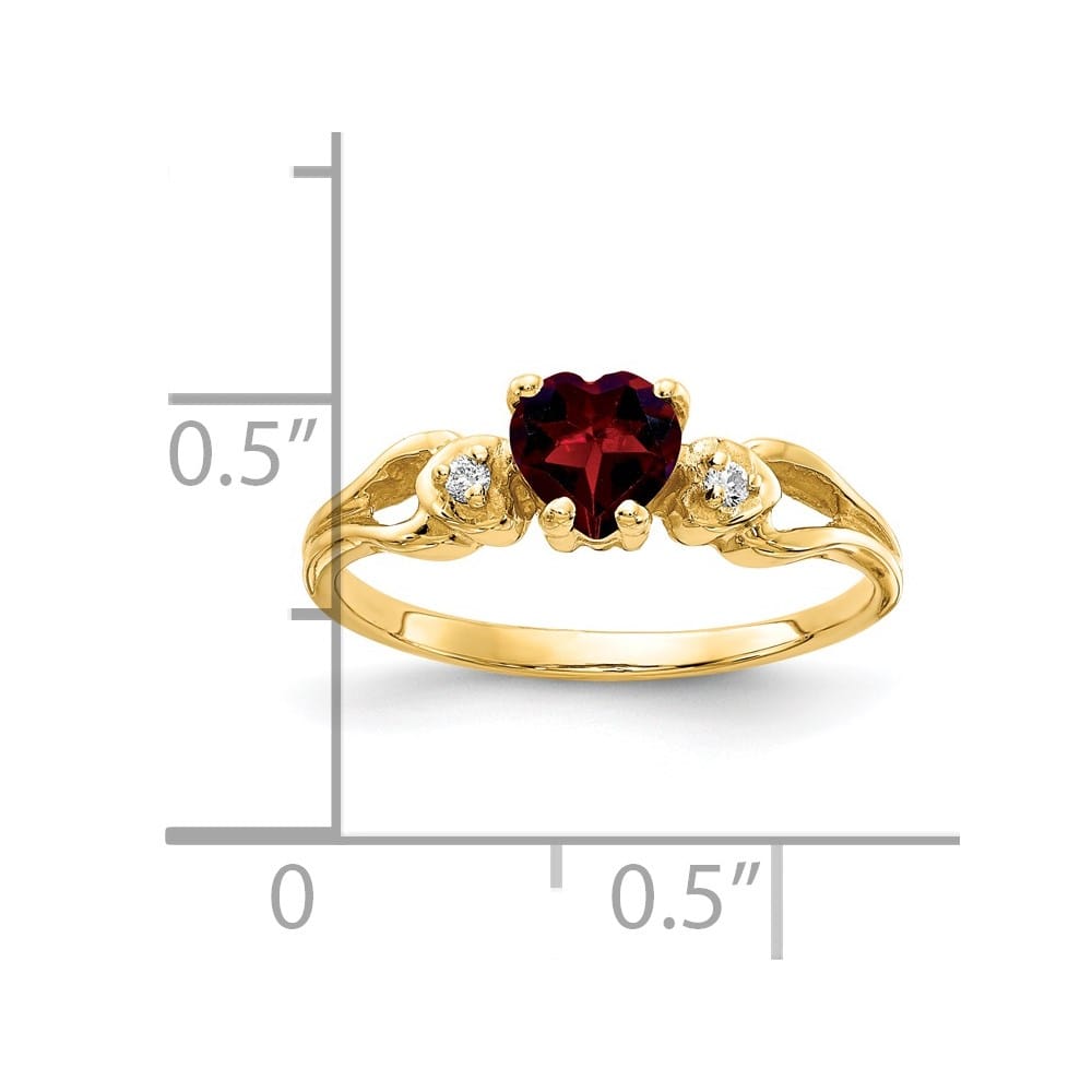 14k Yellow Gold 5 mm Heart Garnet and Diamond Ring