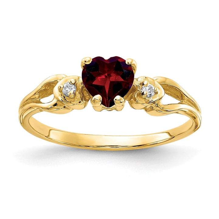14k Yellow Gold 5 mm Heart Garnet and Diamond Ring